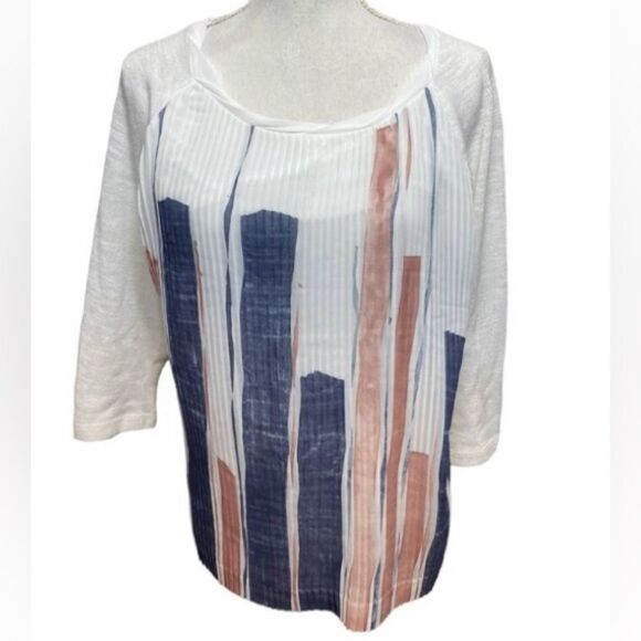 One September Women's Multicolor Pleated Brushstrokes Blouse Medium - Picture 1 of 5